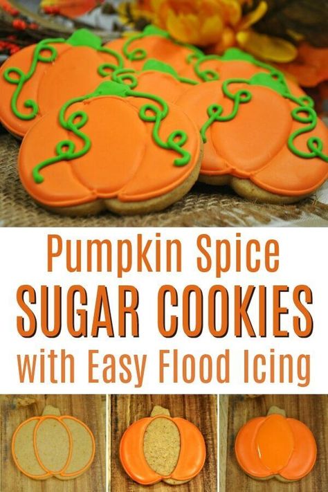 Flooding Icing Recipe, Rolled Sugar Cookie Dough, Sugar Cookie Dough Recipe, Pumpkin Spice Sugar Cookies, Spice Sugar Cookies, Fall Cookie Recipes, Pumpkin Sugar Cookies, Pumpkin Spice Cookies, Fall And Halloween