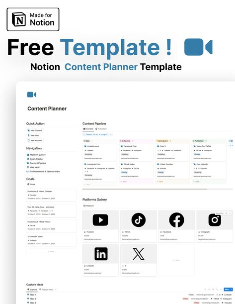 Free Notion Content Planner Template fitnessgoalplanner #plannerpageideas #ramadan_notion_template #etsy_planner⚡ Notion Template Ideas For Content Creators, Notion Content Creator Template, Notion Template Social Media Manager, Social Media Planner Notion, Content Calendar Notion, Notion Content Planner Template, Notion Social Media Planning, Social Media Content Planner Template, Notion Social Media Template