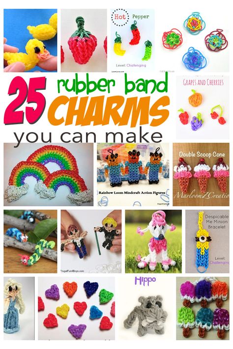 Whether it’s on your loom, by hand or with a crochet hook, making rubber band charms is fun for both boys and girls! Rubber Band Charms, Loom Band Charms, Rainbow Loom Animals, Loom Animals, Loom Bands Tutorial, Loom Band Patterns, Rainbow Loom Bracelets Easy, Fun Loom, Loom Love