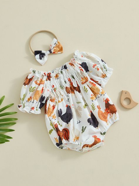 Newborn Baby Girl Farm Outfit Chicken Print Short Sleeve Romper Smocked Bodysuit and Headband Set Infant Country Clothes - Walmart.com Country Baby Girl Outfits, Country Baby Outfits, Country Baby Clothes, Country Baby Girl Clothes, Farm Outfit, Country Baby Girl, Baby Clothes Country, Country Clothes, Southern Baby