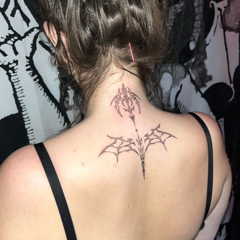 Lower Stomach Tattoos For Women, Cyberciligism Tattoo, Enchanted Tattoo, Tattoo Back Tattoo, Nape Tattoo, Cyberpunk Tattoo, Goth Tattoo, Neck Tattoos Women, Back Of Neck Tattoo