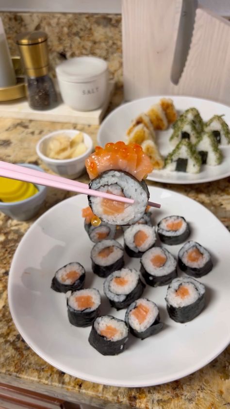 awildflowerspirit on Instagram: Making sushi at home, I have not made my own sushi in a while (I think it’s been 3 years) and back then I used mushrooms because I didn’t… Home Made Sushi, Making Sushi At Home, Making Sushi, Sushi At Home, Homemade Sushi, How To Make Sushi, Summer Food, Summer Recipes, Home Made