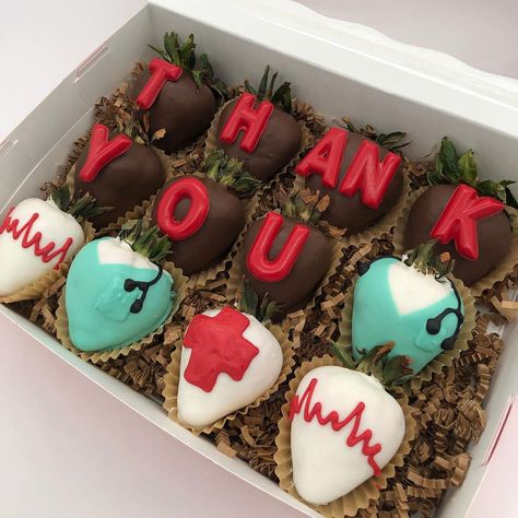 Nurse Week Treats, Thank You Chocolate Covered Strawberries, Nurse Chocolate Covered Strawberries, Nurse Strawberries, Gifts For Nurses Appreciation, Treat Business, Health Marketing, Nurse Birthday, Chocolate Creations