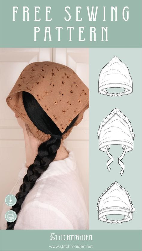 easy beginner sewing project - free to download pdf sewing pattern headscarf Kerchief Pattern, Scarf Sewing Pattern, Sewing Patterns For Women, Diy Sewing Gifts, Sewing Projects Free, Sewing Machine Projects, Cute Sewing Projects, Sew Ins, Diy Scarf