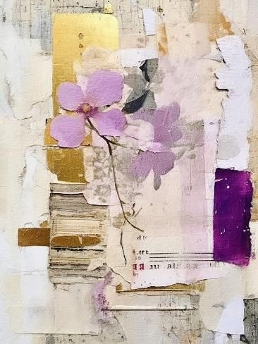 size: 12x9in Art Print: Golden Lilac Collage 10 by RileyB : Paper Collage Wall Art, Floral Mixed Media, Flower Mixed Media Art, Botanical Collage Art, Abstract Collage Ideas, Eclectic Wall Collage, Abstract Flowers Art, Forest Collage Art, Abstract Collage Painting