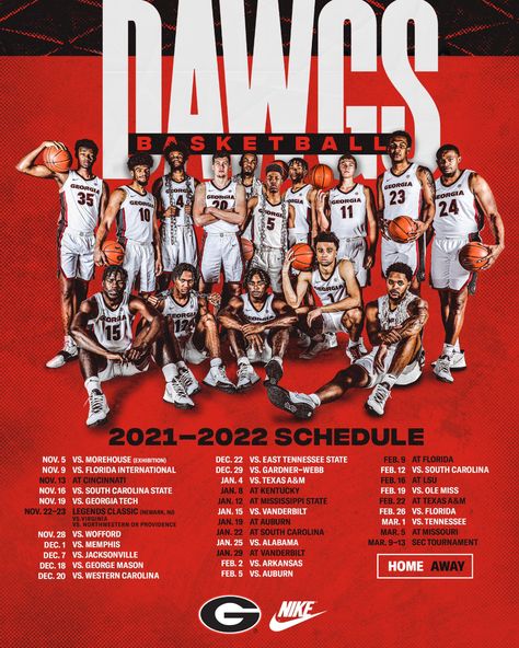 Team Poster Ideas, Georgia Basketball, Basketball Team Pictures, Sports Team Photography, Basketball Pictures Poses, Football Recruiting, Sports Design Ideas, Team Schedule, Poster Design Layout