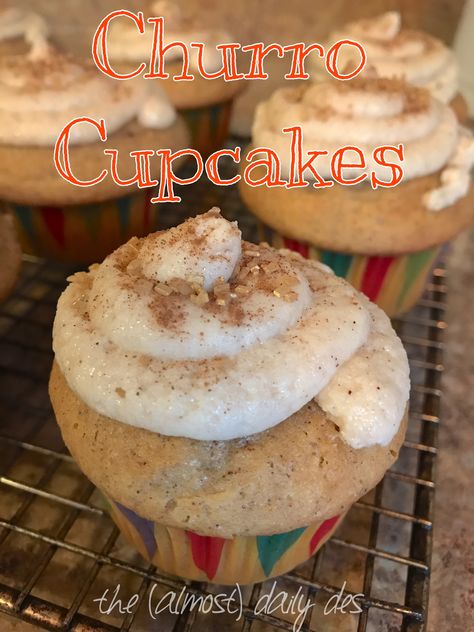 Churro Inspired Cupcakes Churro Cupcakes With Box Cake, Churro Cupcakes, Cake Mix Cupcakes, Mexican Cake, Mexican Desserts, Mason Jar Desserts, Mexican Rice Recipes, Festive Food, Bake Goods