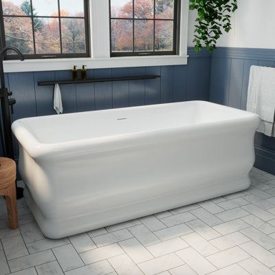 Create an oasis in your own home with the DreamLine Crest Freestanding Bathtub. Its durable, stain-resistant white acrylic exterior makes it easy to maintain so you can spend more time relaxing. A spacious double-ended basin and comfortable deep-set rectangular style makes relaxing even easier. Choose from a variety of drain finishes to complement your beautiful tub. DreamLine Colour: White | DreamLine Crest 70-7/8 in. L x 32-2/3 in. W x 23-5/8 in. H Freestanding Acrylic Bathtub, Drain White | D Tub Sizes, Slipper Tubs, Decorative Gravel, Deep Soaking Tub, Bathtub Drain, Freestanding Bathtub, Acrylic Bathtub, Vintage Bathrooms, Free Standing Bath Tub