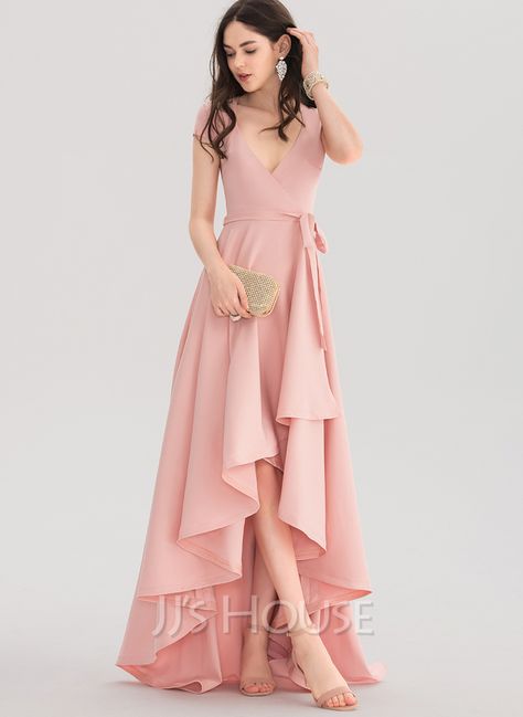 Asymmetrical Prom Dress, Ireland Dress, V Neck Prom Dresses, A Line Prom Dresses, Prom Dresses Online, Stretch Crepe, Dress Silhouette, Cheap Prom Dresses, Wedding Bridesmaid Dresses