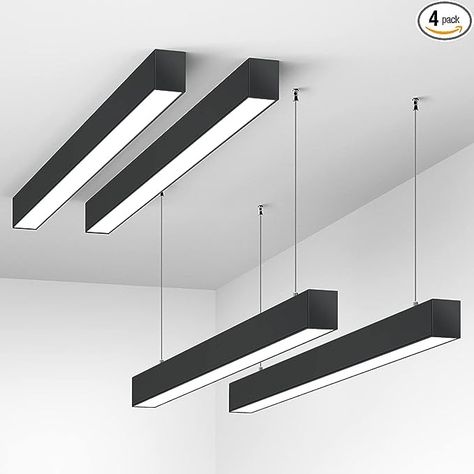 Barrina LED Linear Light, 0-10V Dimmable Hanging Light Fixtures, 2700K 4000K 5000K Color Changing, 4FT Linkable Shop Office Light, Seamless Connection, ETL Listed, 4 Pack Black, 5568-0-10V Series - Amazon.com Led Linear Lighting, Office Ceiling, Office Light, Linear Light, Whiskey Bar, Linear Lighting, Office Lighting, Hanging Light Fixtures, Luxury House Designs