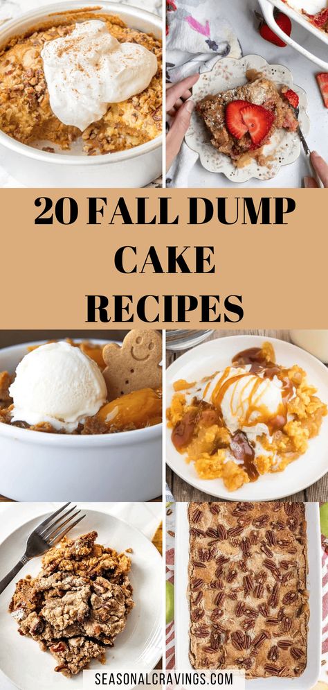 Whether making desserts for a family get-together or a major Thanksgiving celebration, dump cakes make a great addition to your holiday menu. They offer the cozy comfort flavor of a heartwarming dessert to cap off any meal. And the best part is you could make them with a cake mix, a time-saving shortcut in the kitchen! Check out these fall dump cake recipes. Apple Cider Dump Cake, Dump Cake Recipes Gluten Free, Thanksgiving Cake Recipes Easy, Fall Angel Food Cake Recipes, White Cake Mix Dump Recipes, Salted Caramel Dump Cake, Holiday Dump Cake, Eggnog Dump Cake, Dump Brownie Recipes