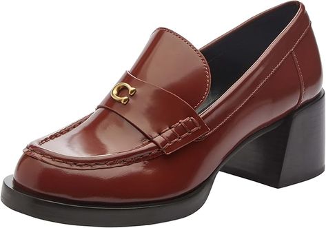 Amazon.com | COACH Women's Natalie Loafer | Loafers & Slip-Ons Coach Leah Loafer Outfit, Styling Loafers Women, Coach Mules, Grandma Shoes, Coach Shoes Women, High Heel Loafers, Loafer Heels, Coach Heels, Live Authentically