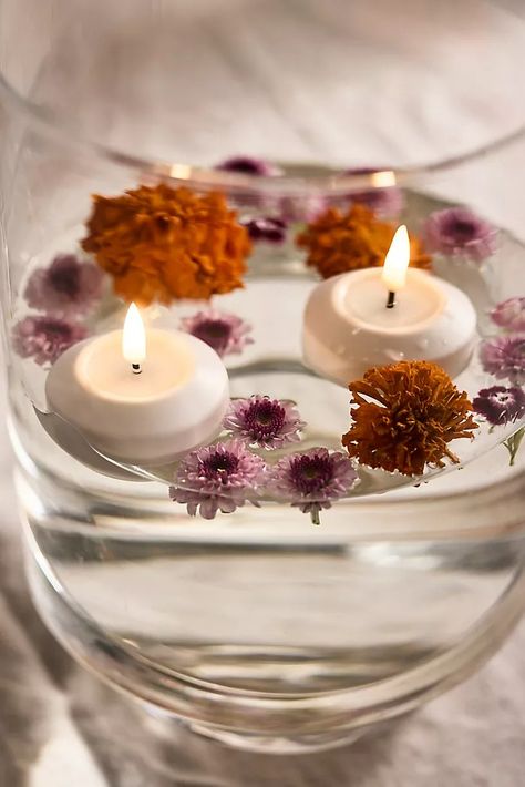 flameless wax candle Submersible Tea Lights, Tea Lights Ideas, Candles In Water, Floating Tea Lights, Floating Candle Arrangements, 25 Candle, Valentine Board, Lake Floats, Diwali Candles