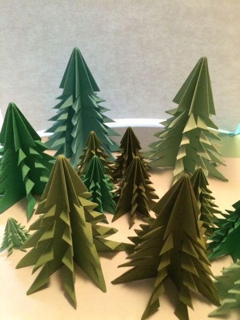 Paper Pine Trees Classroom, Forest Origami, Paper Pine Tree, Origami Pine Tree, Winter Paper Forest, Low Poly Pine Tree, Origami Christmas Tree, Christmas Origami, Sculpture Projects