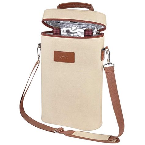 Amazon.com | Insulated Wine Tote Carrier - 2 Bottle Travel Padded Wine Cooler Bag with Handle and Adjustable Shoulder Strap, Wine Lover Gift, Canvas Beige: Bar Tools & Drinkware Wine Carrier Bag, Insulated Tote Bag, Wine Bottle Carrier, Cooler Tote Bag, Champagne Cooler, Wine Carrier, Wine Gift Bag, Wine Tote Bag, Gift Totes