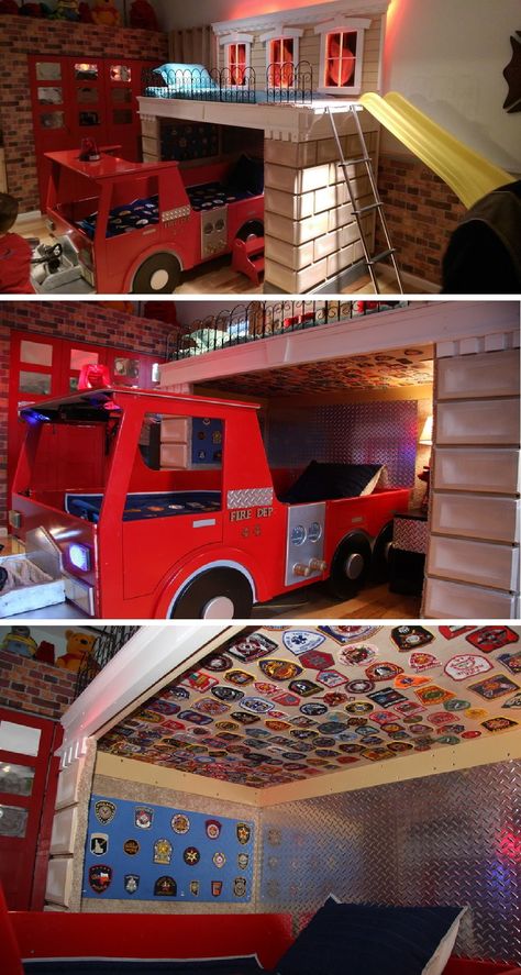 The Ultimate Firefighter-Themed Kid's Room | Shared by LION Bedroom Ideas Adult, Fire Truck Bed, Fireman Room, Firefighter Bedroom, Fire Truck Bedroom, Fire Truck Room, Firefighter Room, Fire Truck Nursery, Truck Room