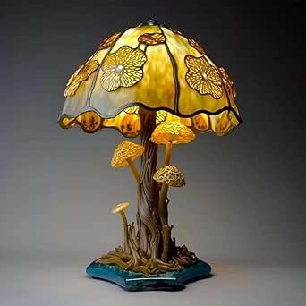 Mmoneyake Stained Plant Series Table Lamp, Vintage Mushroom Table Lamp, Colorful Bohemian Resin Led Night Light Decorative Mini Mushroom Lamps for Bedroom Living Room Colorful Table Lamp, زجاج ملون, Pink Mushroom, Creative Tables, Plant Table, Lampe Decoration, Glass Mushrooms, Light Crafts, Mushroom Lamp