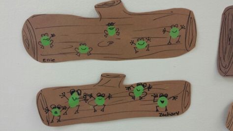 Frogs on a log Frog On A Log Craft, Tadpole Craft, Frogs On A Log, Frog On A Log, Young Toddler Activities, Forest Animal Crafts, Pond Crafts, June Crafts, Orange Room