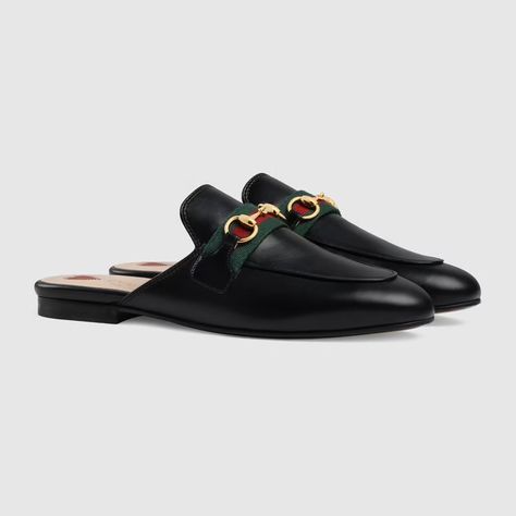 Women's Princetown Leather Slipper In Black | GUCCI® US Gucci Princetown Slipper, Gucci Princetown, Gucci Store, Gucci Gifts, Gucci Loafers, Mid Heels Pumps, Genuine Leather Sandals, Wearing Style, Designer Slippers