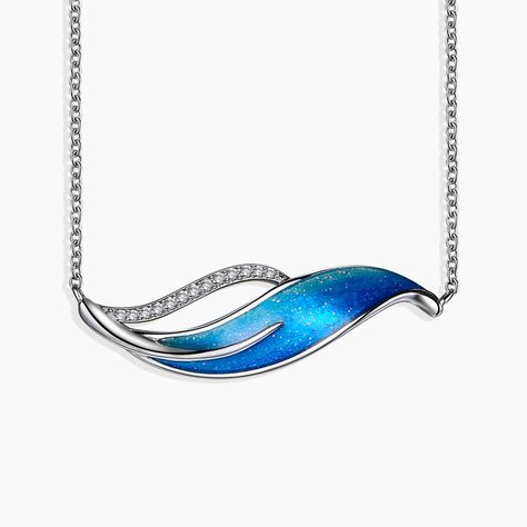 Irosk Eternity necklace is a great gift for someone you love. It has an amazing design that represents the wave of life and the pendant is made in 925 sterling silver with hand-painted enamel blue and small 13 lab cultured diamonds represent happiness and goodness. This will be a priceless gift for your loved ones Due to the nature of hand painting techniques, each jewelry item may have a slight difference from the photo, however, adding to the unique characteristics of the jewel. Each piece from the Colorful Bliss collection is a small art piece that is designed and painted by our artisans based in Thailand. This Collection is aimed at helping women from artisans' families. with the help of these women can earn a living for themselves and their families. Diamond Pendants Designs Unique, Shape Painting, Mother's Day Party, Eternity Necklace, Diamond Pendants Designs, Hand Painted Christmas, Unique Characteristics, Gift Boutique, Hand Painting