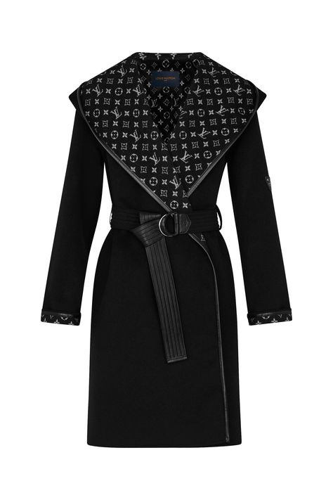 Hooded Wrap Coat - Ready-to-Wear | LOUIS VUITTON Black Wrap Coat, Hooded Wrap Coat, Vuitton Outfit, High Fashion Women, Wrap Coat, Louis Vuitton Official, Winter Coats Women, Winter Coats Jackets, Stylish Fashion