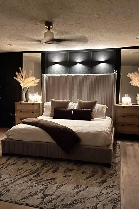 Organic Luxury Bedroom, Tall Headboard Bedroom Ideas, Hotel Vibe Bedroom, Aesthetic Interior, Ads Campaign, Future Apartment Decor, Neutral Boho, Black Bedroom, Inspire Me Home Decor