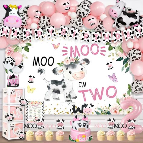 PRICES MAY VARY. 🐄 AN ADORABLE COW BIRTHDAY PARTY – Your beautiful baby girl is about to turn two. What better way to celebrate than a Moo Moo I’m Two Birthday Theme? Cow print is such a unique vibe to convey your blessings. The adorable items will create a dreamy vibe for your party. Moo moo, you must have had the most memorable time at this party! 🐄 MOO MOO IM TWO BIRTHDAY DECORATIONS INCLUDES - 60 x 12’ latex balloons | 30 x 5’ latex balloons | 10 X cow cutouts | 1 x backdrop | 1 x banner | Cow 2nd Birthday Party, Moo Moo Im Two Birthday, Moo Moo Im Two, Cow 2nd Birthday, Cow Themed Birthday Party, Backdrop Balloon Garland, First Birthday Decorations Girl, Birthday Cow, Cow Birthday Parties