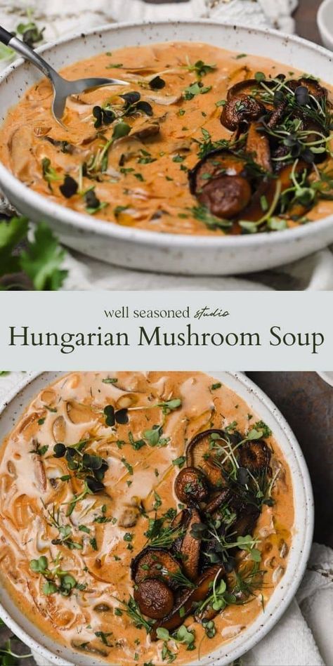 Best Mushroom Soup, Hungarian Mushroom, Hungarian Mushroom Soup, Recipes Savory, Creamy Mushroom Soup, Cream Fresh, Mushroom Soup Recipes, Sauteed Veggies, Vegetarian Soup