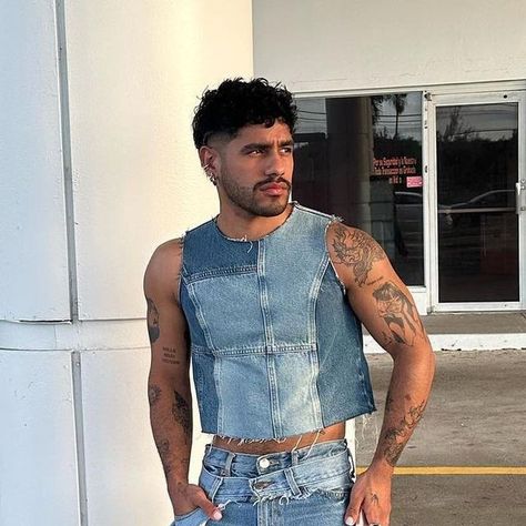 Menswear on Instagram: "@ansieton 🩵" Ira Aesthetic, All Denim Outfit Men, Denim Outfit For Men, Denim On Denim Outfit Men, Men Denim Outfit, All Jeans Outfit, Nigel Xavier, Gay Club Outfit, All Denim Outfit