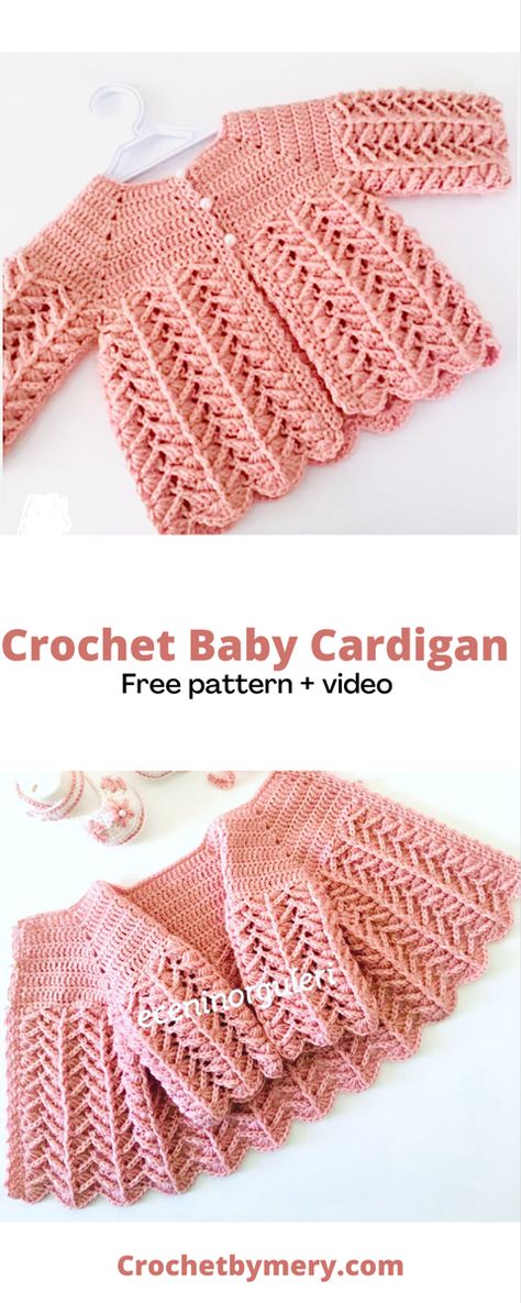 Crochet baby cardigan free pattern Crochet Baby Cardigan Free Pattern, Jaket Crochet, Crochet Baby Sweater Sets, Baby Cardigan Pattern Crochet, Cardigan Free Pattern, Crochet Baby Dress Free Pattern, Crochet Baby Projects, Crochet Baby Sweater Pattern, Crochet Baby Jacket