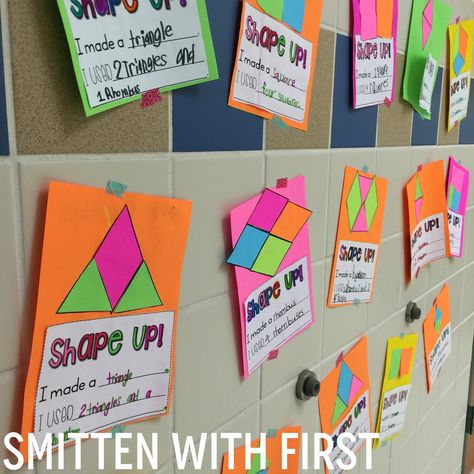 Smitten with First First Grade Shapes Activities, Shape Activities 2nd Grade, Partitioning Shapes, Composing Shapes 1st Grade, 3d Shapes Activities 1st Grade, Shapes Attributes Anchor Chart, Composite Shapes First Grade, Two Dimensional Shapes Anchor Chart, Shape Anchor Chart