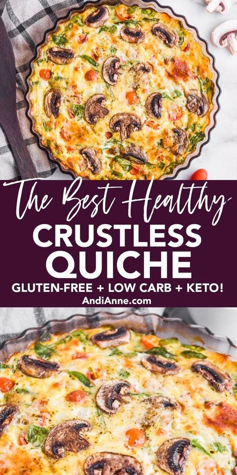 Crustless Quiche Whole 30, Keto Breakfast Quiche Crustless, Keto Mushroom Quiche, Breakfast Veggie Quiche, Crustless Quiche For Two, Broccoli Spinach Quiche, Quiche Low Calorie, Roasted Veggie Quiche, Mushroom Quiche Recipes Crustless