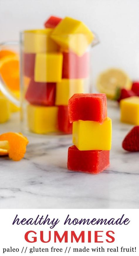 Paleo Healthy Homemade Gummies made with real fruit (not juice)!! A great option for an easy and healthy all-natural snack with protein and no artificial junk in them! - Eat the Gains #paleo #gummies #homemade #gummysnacks Aip Sides, Gummy Snacks, Healthy Gummies, Homemade Gummies, Man Recipes, Daniel Plan, Gummies Recipe, Fruit Recipe, Gelatin Recipes