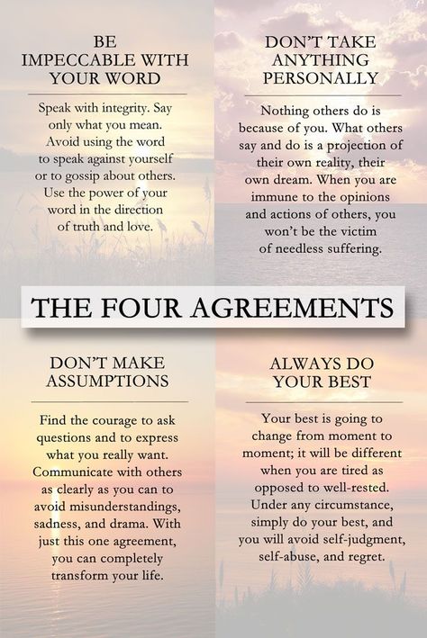 25 INSPIRING QUOTES FROM THE FOUR AGREEMENTS | Have you read The Four Agreements? Don Miguel Ruiz gives four principles as a guide to develop personal freedom and love, happiness, and peace. With these agreements you can change your limiting beliefs. Click through to read the full article and download the FREE Four Agreements posters. Pin it now and share it with your friends. Four Agreements Quotes, The 4 Agreements, Inspirerende Ord, The Four Agreements, Psych, Public Relations, The Words, The Four, Wisdom Quotes