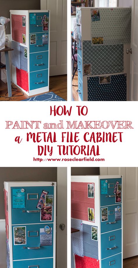 How to Paint and Makeover a Metal File Cabinet. A DIY tutorial from Rose Clearfield. | https://www.roseclearfield.com Painting Metal Cabinets, Cabinet Makeover Diy, Diy File Cabinet, Metal File Cabinet, File Cabinet Makeover, House Hacks, Metal Filing Cabinet, Cabinet Boxes, Lateral File Cabinet