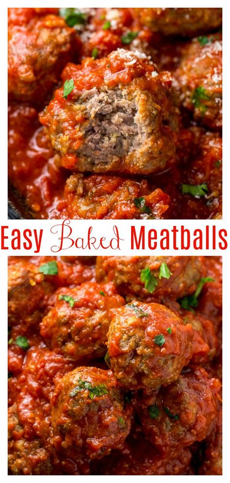 Meatballs With Marinara Sauce, Baked Meatball Recipe, Baked Meatballs, Italian Meatballs Recipe, Baker By Nature, Meatball Recipes Easy, Meatballs Easy, Beef Dinner, Alfredo Sauce