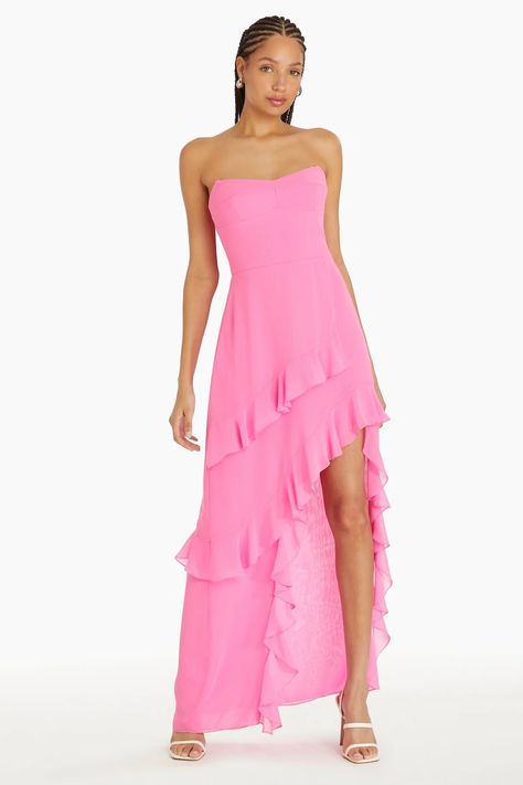 Maxis & Gowns – Page 2 – Amanda Uprichard Maxi Dress Strapless, Magnolia Dress, Amanda Uprichard Dress, Strapless Prom Dress, Cascading Ruffles, Pink Prom Dress, Amanda Uprichard, Exclusive Dress, Flowing Skirt