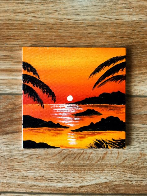 Acrylic painting 🎨🖌️ Painting Related To Nature, Guy Painting Ideas, Drawing With Poster Colors, Cute Sunset Paintings, Painting Ideas For Guys, Paintings To Do, Paintings For Guys, Sunsets Paintings, Landscape Ideas Painting