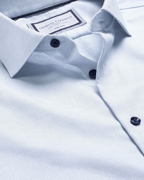 Non-Iron Dot Stretch Texture Shirt - White | Charles Tyrwhitt Mens Shirt Details, Texture Dress, Button Machine, Charles Tyrwhitt Shirt, Smart Jackets, Textured Shirt, Morning Suits, Italian Suit, Collarless Shirt