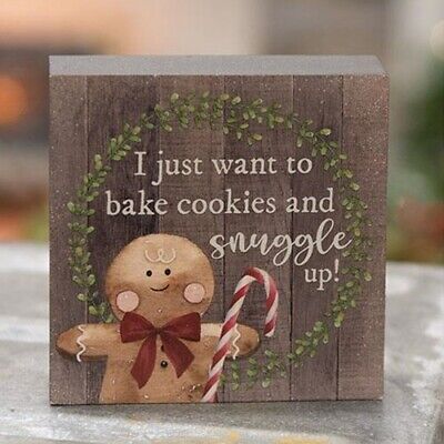 NEW Gingerbread Man I JUST WANT TO BAKE COOKIES Wood Block Shelf Sitter 4"x4"x1" | eBay Wood Blocks Christmas, Sweet Gingerbread, Christmas Bread, Word Block, Gingerbread Christmas Decor, Gingerbread Crafts, Wood Block Crafts, Gingerbread Decorations, Treasure Crafts