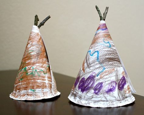 Paper Plate Tepee Craft for Kids...these are simple and fun for toddlers and preschoolers to make. We like to add them to small world and pretend play. Easy Thanksgiving Crafts For Toddlers, Daycare Thanksgiving, Teepee Craft, November Stem, November Things, Thanksgiving Food Crafts, Pilgrims And Indians, Thanksgiving Crafts For Toddlers, Native American Studies