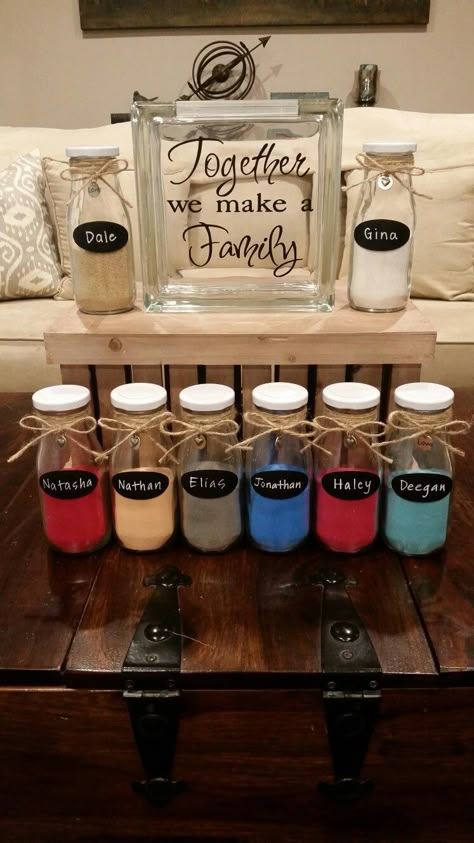 Unity Ceremony Ideas With Parents, Sand Art For Wedding, Diy Sand Ceremony Set, Unity Ceremony Sand Ideas, Sand Blending Ceremony Wedding Ideas, Wedding Unity Sand Ideas, Mixing Sand At Wedding, Blended Family Wedding Sand Ceremony, Sand For Wedding Unity