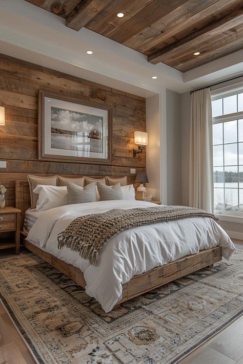 Master Bedrooms Decor Cozy Rustic, Swiss Chalet Bedroom, Barndominium Ideas Interiors Bedroom, Mountain Home Bedroom Ideas, Western Master Room Bedroom Ideas, Western Bedroom Ideas Ranch Style Rustic, Rustic Master Bedrooms, Wooden Bedroom Ideas, Ranch Style Bedroom