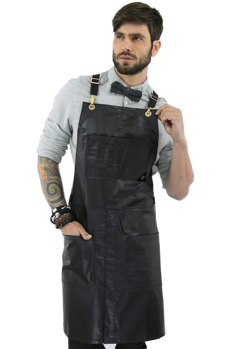 PRICES MAY VARY. HANDCRAFTED, DURABLE QUALITY – This apron is handmade with durable lightweight 9 oz denim, COATED with an extra protection coverage against dust, hair, flour and liquids, reinforced with genuine leather patches and durable anti-rust vintage brass metal hardware, grommets and clasps, with anti-allergic zamak coating for extra support. Double stitched utility pockets and thick top and bottom hems for strength and structure. COMFORT AND ADJUSTABLE DESIGN – Prevent neck pain with ou Salon Apron, Salon Aprons, Black Apron, Raw Fabric, Split Legs, Neck And Back Pain, Linen Store, Utility Pockets, Tie Styles