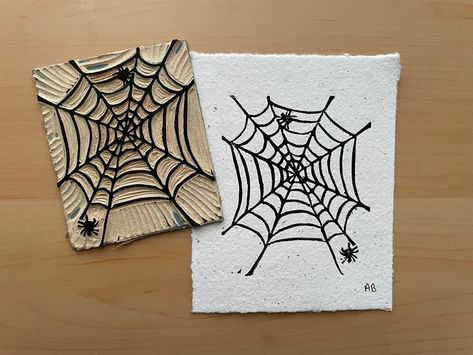 Spiderweb Halloween Linoleum Print - Etsy Halloween Block Print, Halloween Lino Print, Fall Linocut, Pumpkin Linocut, Autumn Linocut, Eraser Linocut, Halloween Linocut, Zine Photography, Stamps Drawing