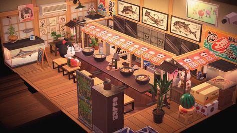 Acnh Bar, Wooden Panel Design, Ramen Bar, Bamboo Panels, Ramen Restaurant, Noodle Bar, Ramen Shop, Sushi Restaurant, Acnh Inspo