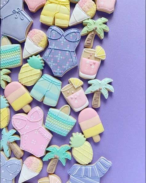 Strapless Bathing Suit, Icing Ideas, Cookie Decorating Party, Tree Cookies, Summer Cookies, Sugar Cookie Designs, Fancy Cookies, Cookie Frosting, Mini Cookies