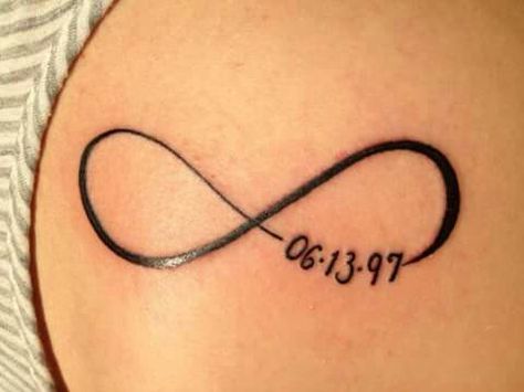 Infinity Tattoo With Anniversary Date, Infinity With Date Tattoo, Infinity Tattoo With Numbers, Infinity Date Tattoo, Infinity Tattoo With Date, Marriage Date Tattoo Ideas, Couples Infinity Tattoos, Infinity Tattoo With Dates, Tattoo Ideas Infinity Signs