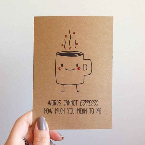 Coffee Valentine. | 30 Punny Valentines For Everyone You Love #coffee #Valentine's #Day Veggie Jokes, Valentines Bricolage, Punny Valentines, Punny Cards, Lunch Notes, Anniversaire Diy, Coffee Valentines, Cute Puns, Pun Card