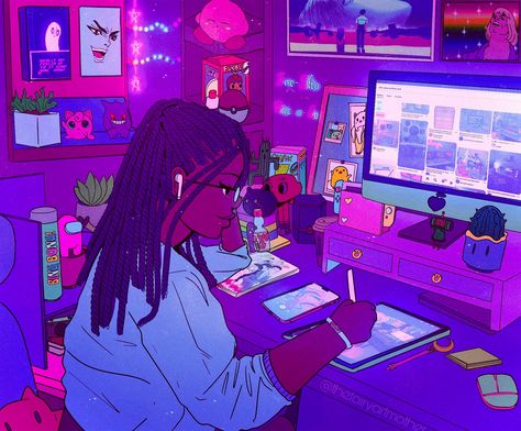 Lofi Beats, Black Couple Art, Black Artwork, Black Cartoon, Black Art Pictures, Scary Art, Dope Art, Afro Art, Magic Art